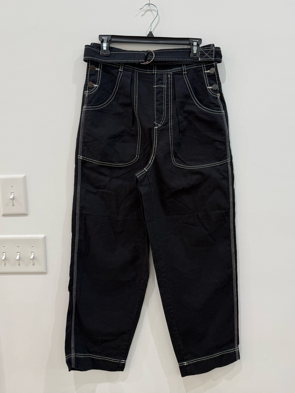 NWOT We The Free Black Barrel Leg Stitch-Detail Pants